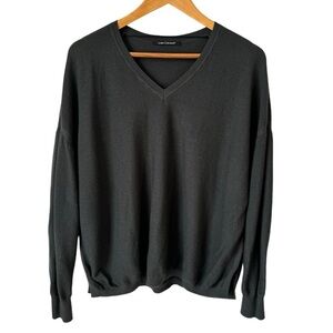 Luisa Cerano Wool V-Neck Drop Shoulder Fine Knit Pullover Brown Sweater Size 10